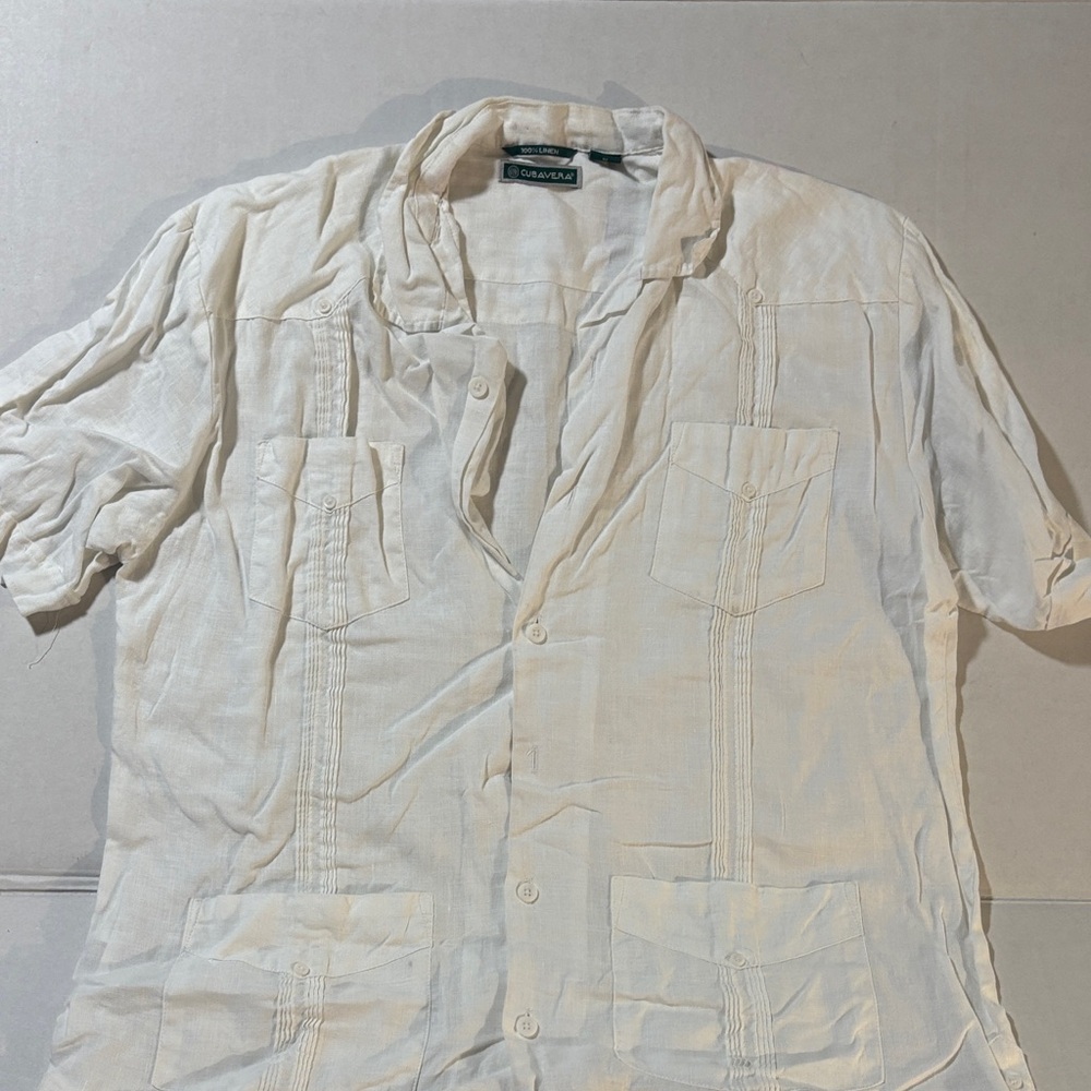 White Linen Cuban Button-Up Shirt